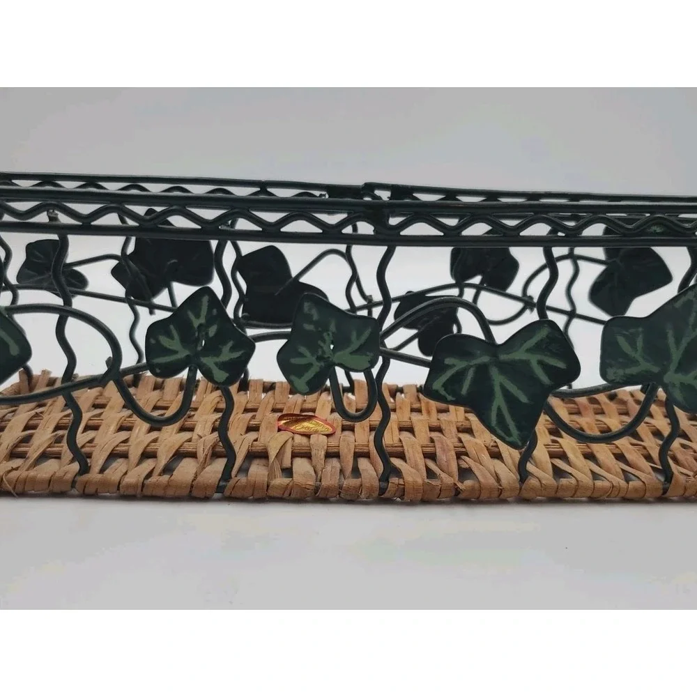 Ivy Leaf Metal Basket With Wicker Bottom Rectangular Centerpiece Fruit Basket